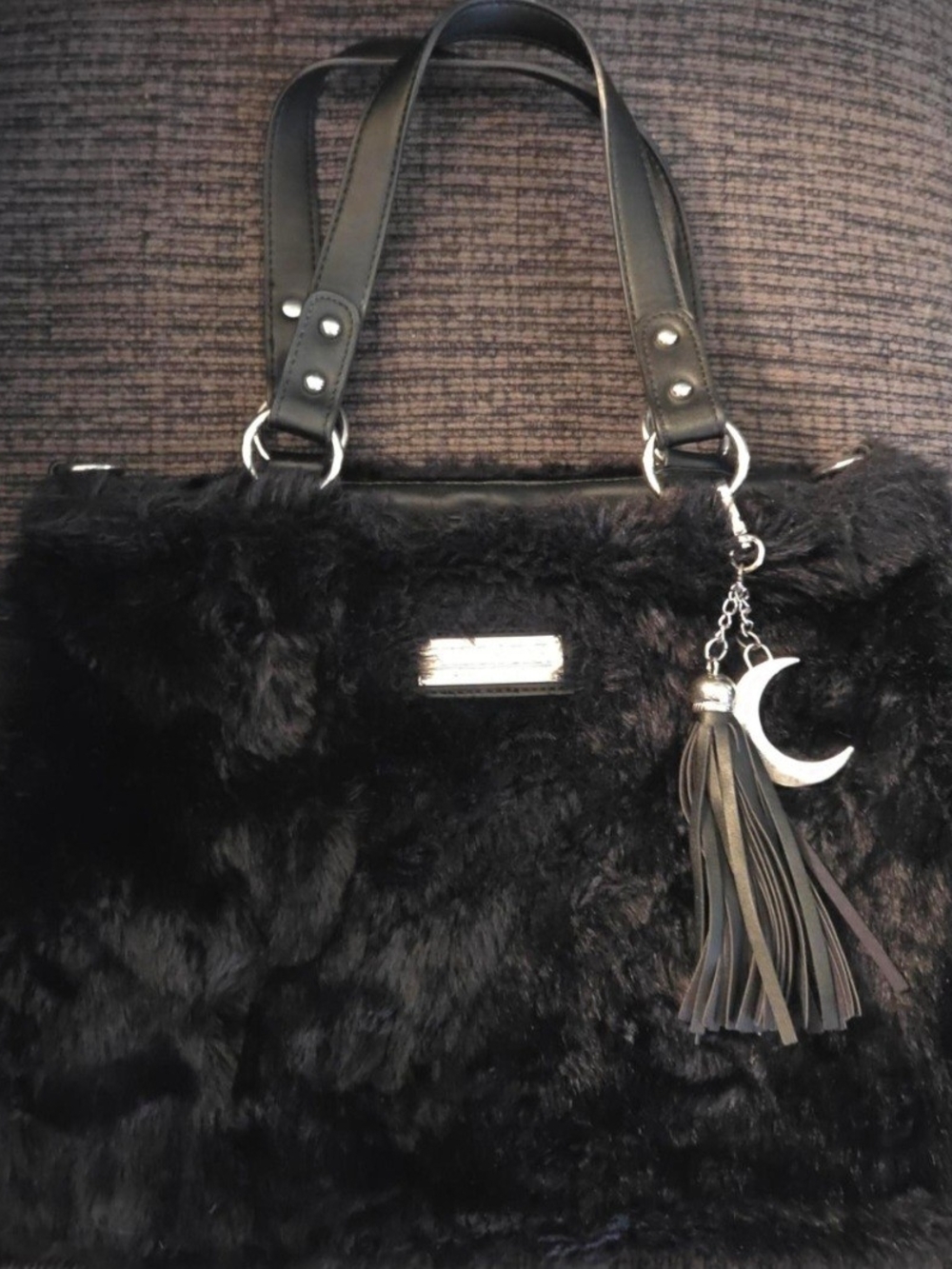 *RARE* KILLSTAR Luci Fur Black Tote with Moon Tassel Charm